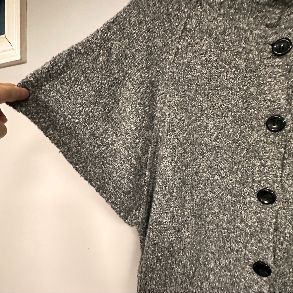 Serengeti Gray  with Black Buttons  Front Closing Batwing  Cardigan, XL - Picture 4 of 5